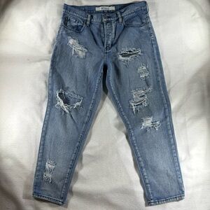 Distressed Blue Denim Jeans streetwear grunge shabby chic fitted ripped prep